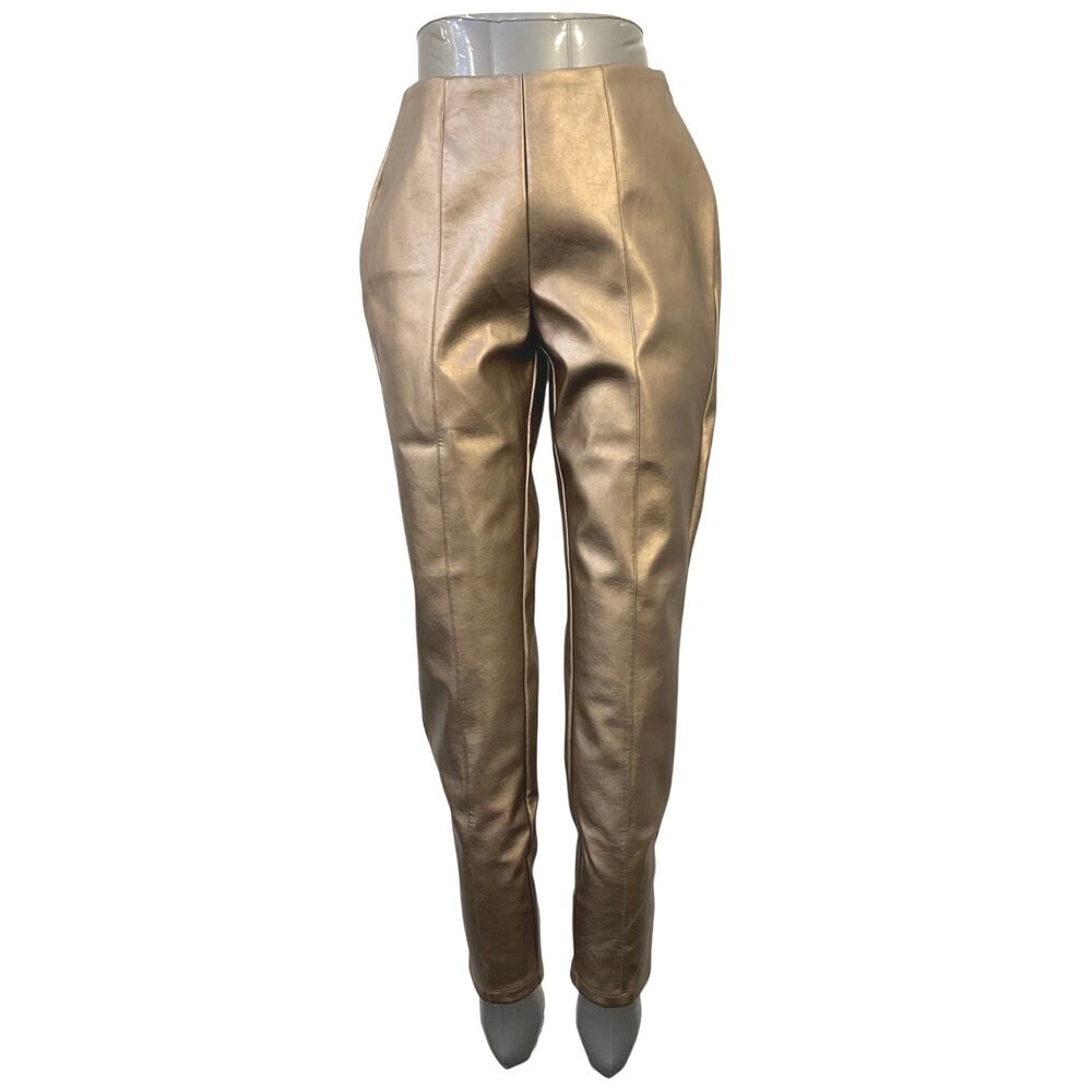 NWT BCBGeneration Gold Pleather Pull On High Waist Pants Women's Size XS